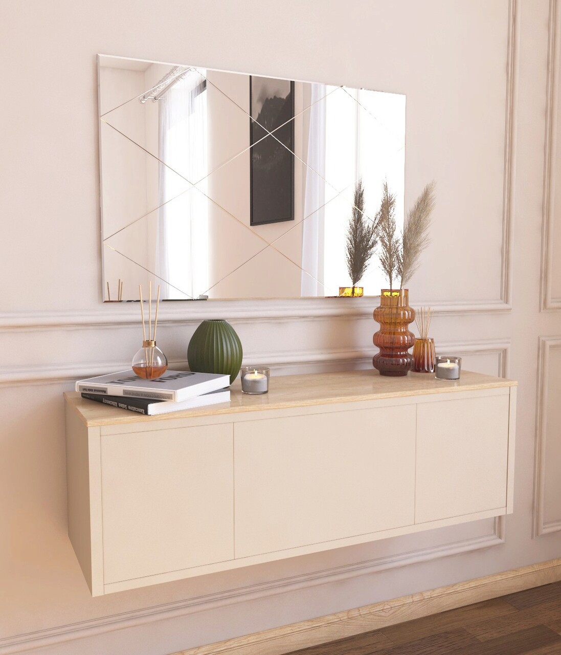 Oglinda decorativa, Hanah Home, Vocal, 50x75x2.2 cm, Alb - imagine 7